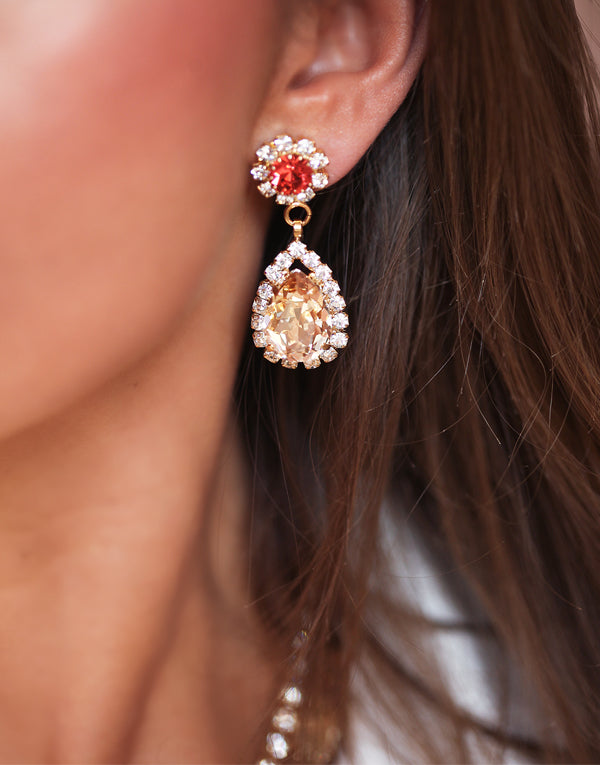 Coral and Gold Julia Swarovski Earrings