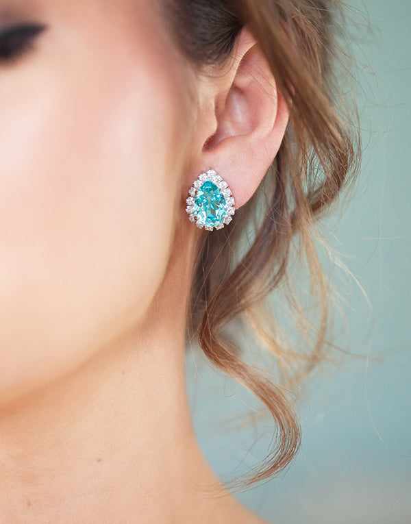 Turquoise Swarovski Pear Studs