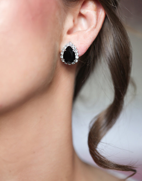 Black Pear Swarovski Studs