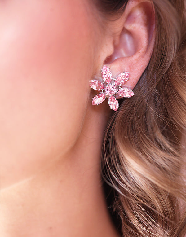 Pink Snowflake Swarovski Studs