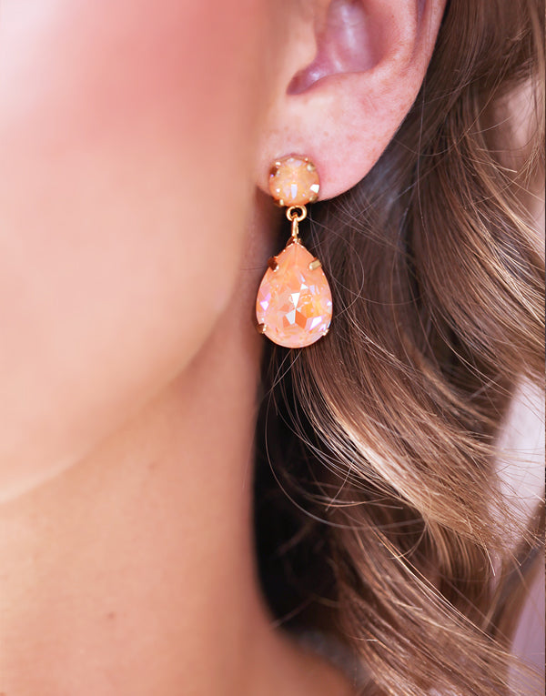 Classic Peach Pear Drop Swarovski Earrings