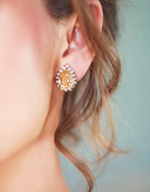 Gold Swarovski Pear Studs