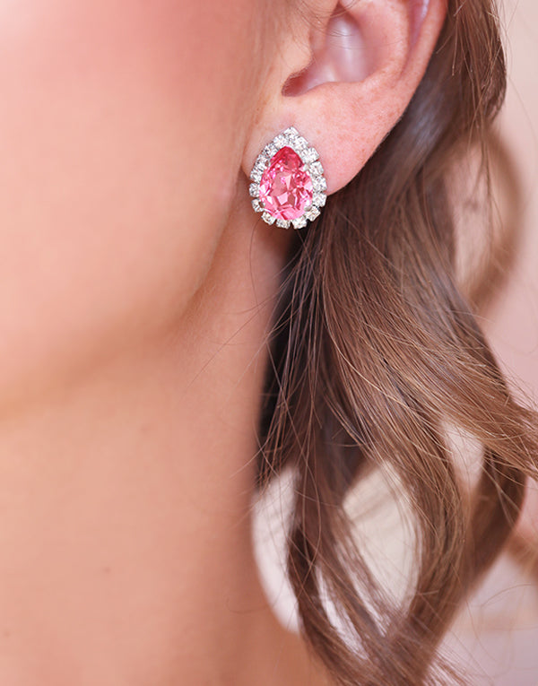 Crystal Pink Pear Studs