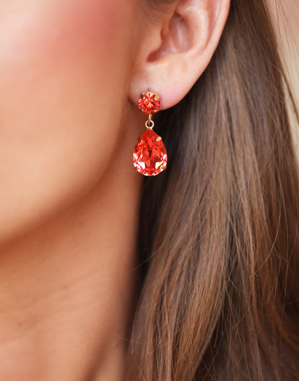 Coral Pear Drop Swarovski Earrings